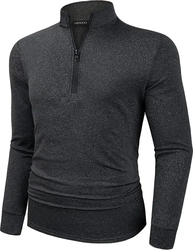 TAPULCO Sudadera de manga larga con forro polar térmico para hombre, con cremallera de un cuarto, casual, suave, elástica, chaqueta de golf
