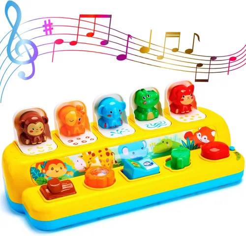 Miniatura 7 de Juguetes interactivos emergentes de animales con música y luz, juguetes Montessori de causa y efecto para niños y niñas de 1 año, juguete musical