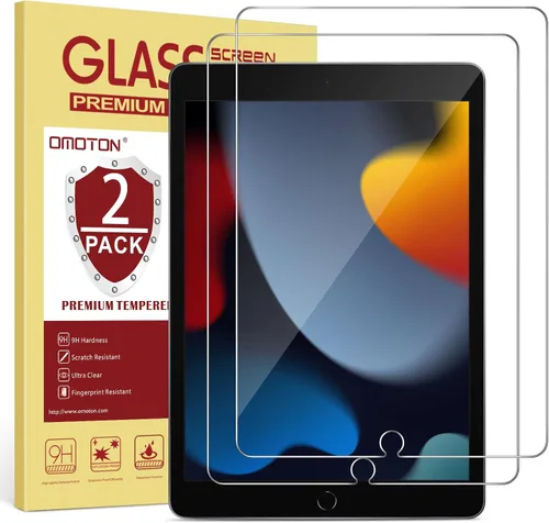 OMOTON Paquete de 2 protectores de pantalla compatibles con iPad de 9ª, 8ª, 7ª generación (10.2 pulgadas, iPad 9/8/7, 2021 y 2020 y 2019) compatible