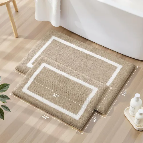 Miniatura 7 de HOMEIDEAS Juego de 2 alfombras de baño de microfibra súper suave y absorbente, antideslizantes y lavables a máquina (beige)