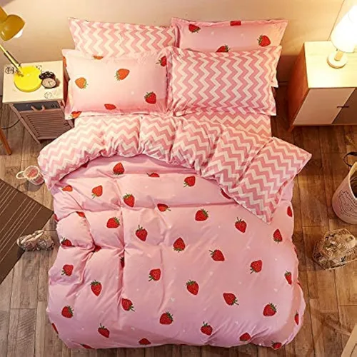 Miniatura 11 de LAMEJOR - Juego de funda de edredón, ropa de cama de microfibra (1 funda de edredón y 2 fundas de almohada), Microfibra, gemelo 2-Patrón de fresa