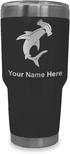 Miniatura 29 de LaserGram Vaso aislado al vacío de 20 onzas, tiburón martillo, grabado personalizado incluido (negro)