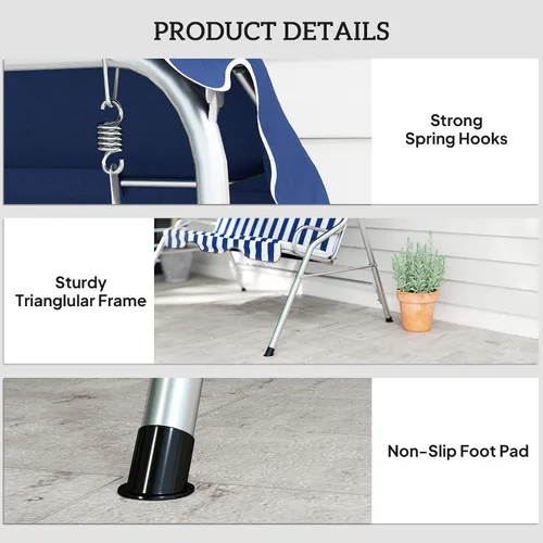 Miniatura 6 de Outsunny Columpio de porche para 3 personas con toldo, silla de columpio de patio, banco de columpio para exteriores con pantalla ajustable, cojín