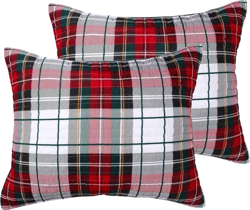 Levtex Home - Funda estándar acolchada a cuadros Spencer (26 x 20 pulgadas) - Tartán de Navidad - Rojo, verde, blanco, azul, dorado - Sin relleno -