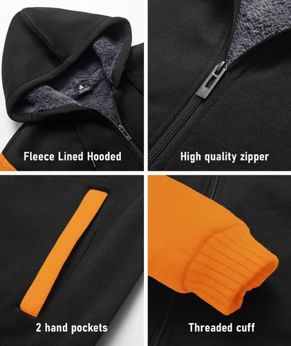 Miniatura 71 de SCODI Sudaderas con capucha para hombre, forro polar pesado, cremallera completa, forro de sherpa grueso, chaqueta con capucha
