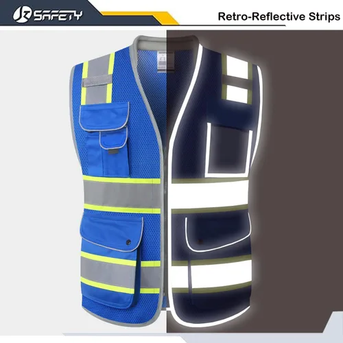 Miniatura 3 de JKSafety Chaleco de alta visibilidad con 9 bolsillos de malla transpirable, cuello acolchado, utilidad de trabajo, EPI ligera, equipo de trabajo