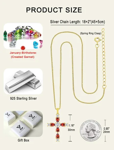 Miniatura 183 de YL Collar de cruz de plata de ley 925 con colgante de piedra natal religiosa para mujer