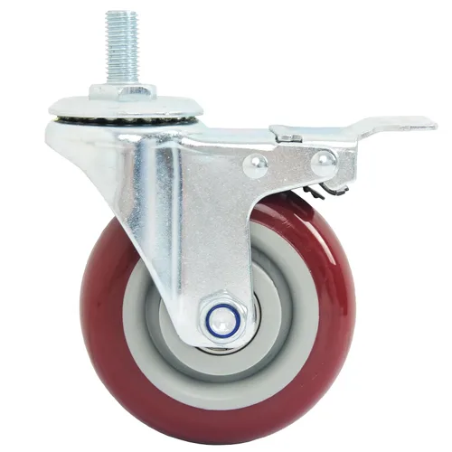 Miniatura 9 de Finnhomy Ruedas giratorias de 4 pulgadas, juego de 4 ruedas de vástago roscado resistentes de 1/2"-13" x 1" con freno de poliuretano ruedas
