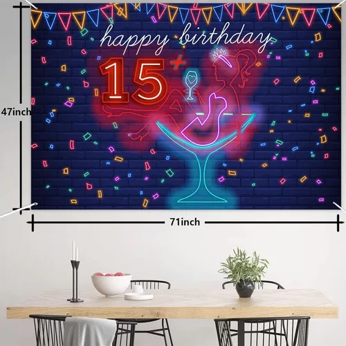 Miniatura 2 de Cartel de neón con texto en inglés «Happy 15» Birthday Girl Happy 15 Birthday Banner «Cheers to 15 años» de tacón alto, maquillaje para decoración