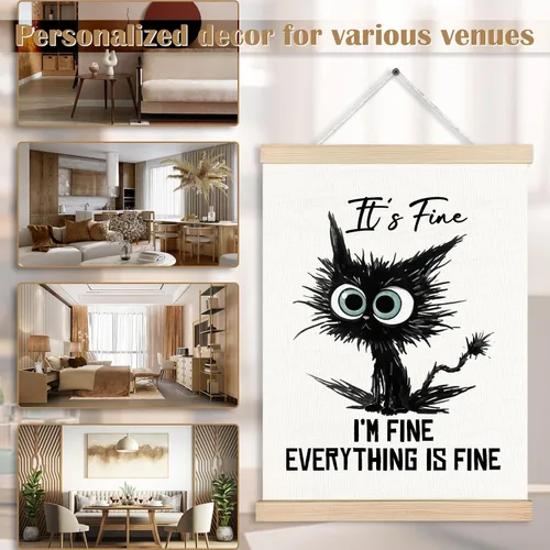 Miniatura 2 de Póster artístico de pared con texto en inglés "I I'm Fine Everything is Fine" con diseño de gatos negros con texto en inglés "I Fine Everything is