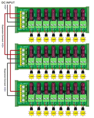 Miniatura 6 de Bloque de terminales enchufable de 8 canales para montaje en riel DIN, para CC 5-32V, módulo de fusible de distribución de energía, HCDC HD064RT
