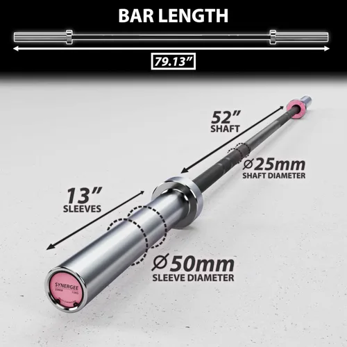 Miniatura 5 de Synergee Barra olímpica abierta de 33.1 lbs y 44.1 lbs de fosfato negro y cromado. Calificación de 1000 libras para levantamiento de pesas