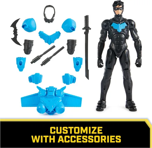Miniatura 4 de DC Comics, Batman Adventures, figura de acción Nightwing, 15 accesorios de armadura, 17 puntos de articulación, 12 pulgadas, juguete de superhéroe