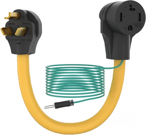 Adaptador de secadora de 4 a 3 clavijas apto para alquiler de 1.5 pies y 30 amperios con cable de tierra verde NEMA 10-30P macho a 14-30R hembra