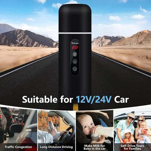 Miniatura 8 de Hervidor eléctrico de viaje, calentador de café de coche de 12 V/24 V, caldera de agua caliente portátil, pequeño calentador de agua caliente