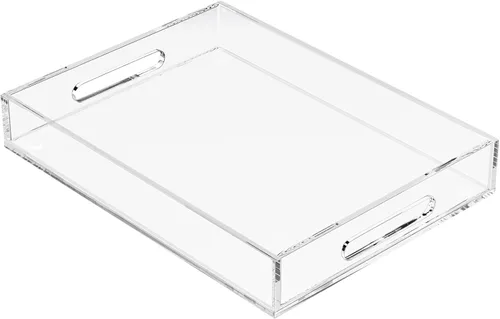 Miniatura 8 de KOTEMON Bandeja de acrílico para servir con asas, bandeja decorativa de 12 x 12 x 2.36 pulgadas, bandeja organizadora para mesa de café otomana
