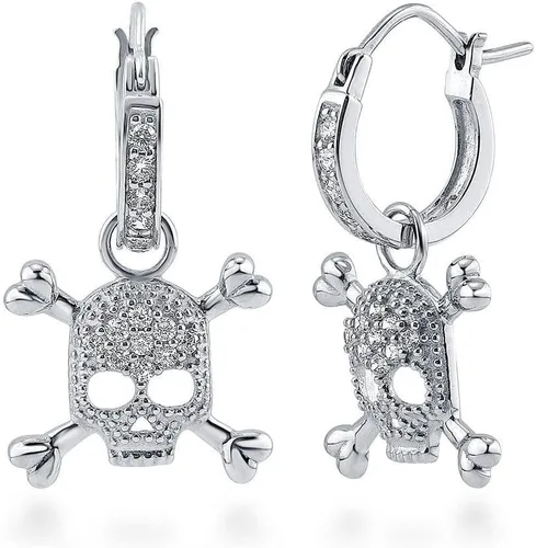 Miniatura 7 de BERRICLE Sterling Silver Cubic Zirconia Skull Dangle, Stud Earrings for Women – Trendy Gothic Sparkle