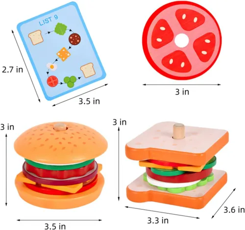 Miniatura 4 de Juguetes de hamburguesas de madera para apilar para niños, alimentos de juego Montessori para niños pequeños, juguetes educativos para niños de más