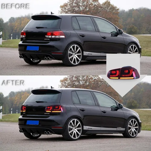 Miniatura 5 de VLAND Conjunto de luces traseras para Golf 6 2010-2014, luces traseras con DRL, luz trasera con luces antiniebla y señal de giro secuencial, rojo