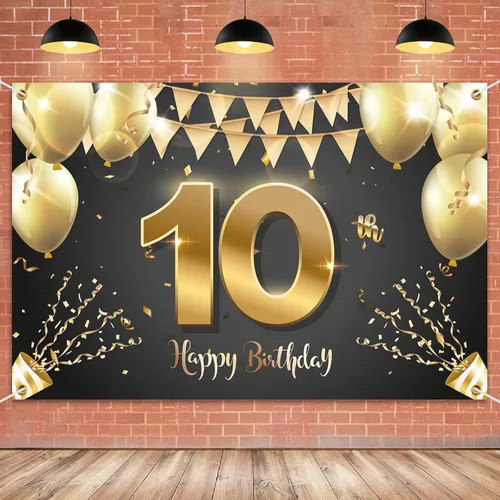 HAMIGAR Fondo de pancarta de feliz cumpleaños número 10 de 6 x 4 pies, decoraciones de cumpleaños de 10 años, suministros de fiesta para niñas y