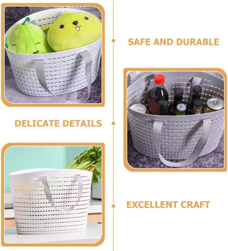 Miniatura 4 de Cesta de almacenamiento de plástico portátil con asa y caja organizadora para baño, despensa, cocina, dormitorio universitario, garaje, cesta