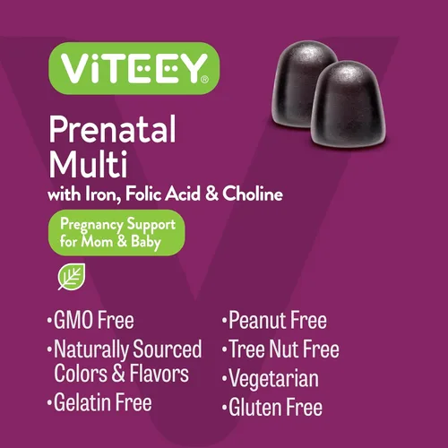 Miniatura 5 de Viteey Gomitas prenatales para mujer, prenatales con hierro para el embarazo con colina y ácido fólico, vegetarianas, sin gluten, 120