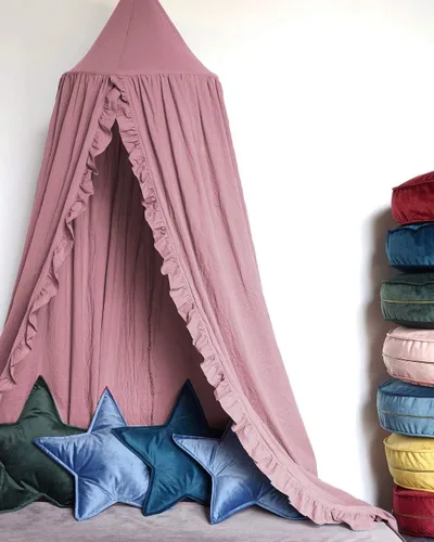 Miniatura 8 de Dosel de Cama con Volantes Rincón de Lectura Tienda de Juego para Niños Boho Red Colgante Decoración de Cuarto de Juegos (Beige)