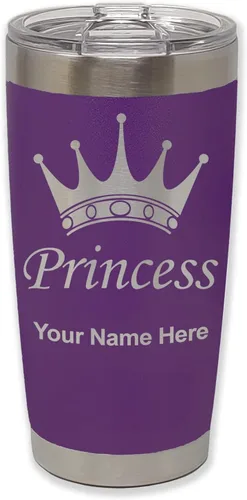 Miniatura 38 de LaserGram Vaso aislado al vacío de 20 onzas, corona de princesa, grabado personalizado incluido (negro)