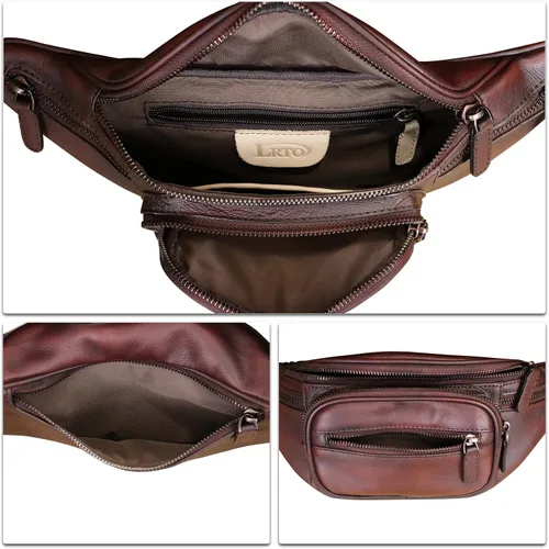 Miniatura 7 de Cangurera de cuero genuino para mujeres y hombres, riñonera de cuero, bolso bandolera de moda, bolso cruzado de hombro, mochila (café)