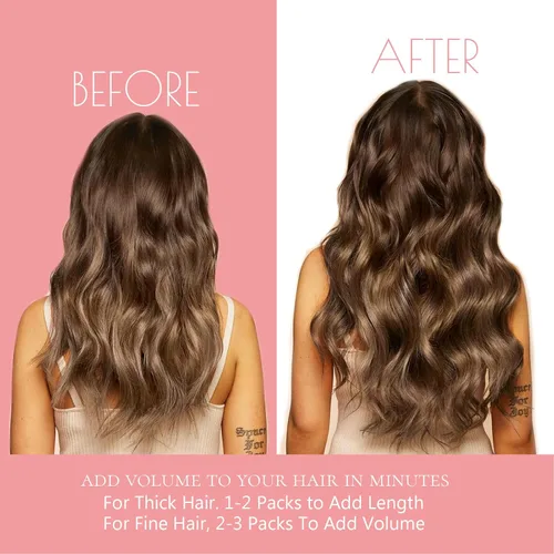 Miniatura 6 de Loxxy Extensiones de cabello humano con clip, sin costuras, 22 pulgadas, color marrón oscuro a castaño oscuro y marrón oscuro, 7 piezas