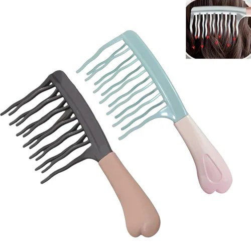 Peine de dientes anchos de doble fila para mujer, peine desenredante de dientes grandes para cabello rizado y permanente, herramienta de peinado