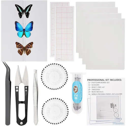 Kit de herramientas para especímenes de insectos - Tabla de fijación de espuma EVA, papel de coordenadas, papel para prensar alas, pines para