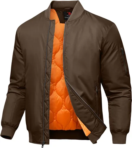 Miniatura 11 de Rdruko Chaquetas bomber para hombre, diseño de cebolla, acolchadas, cortavientos, con cremallera, 4 bolsillos, impermeables, de satén, para vuelo