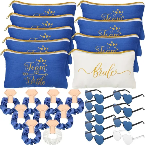 Miniatura 8 de Sweetude 27 bolsas de maquillaje cosmético para dama de honor, regalo para novia, coleteros para el cabello de novia, lazos en forma de corazón
