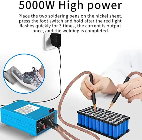 Miniatura 5 de ERICAT Mini soldador por puntos de batería, máquina de soldadura por puntos duradera de 5000 W con pantalla LCD, 10 botones de engranajes ajustables