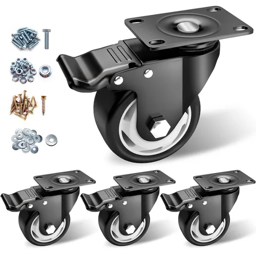 Miniatura 8 de Ruedas giratorias, juego de 4 ruedas en forma de L de 3 pulgadas de alta resistencia, 4 ruedas industriales con freno de poliuretano, ruedas