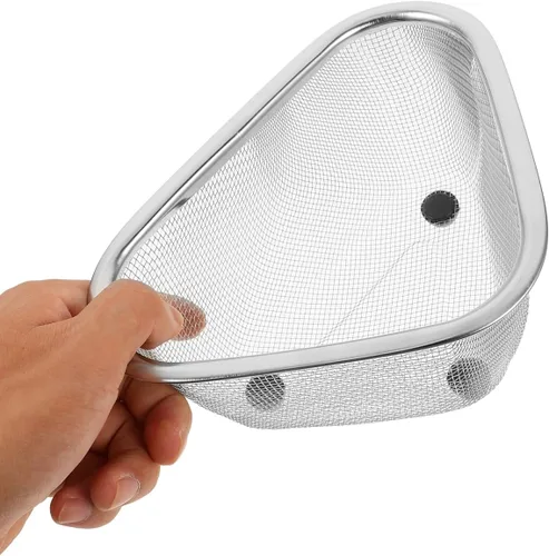 Miniatura 7 de Hemoton Colador de fregadero de acero inoxidable,Cesta de malla de esquina de fregadero triangular,Cesta de almacenamiento de esquina