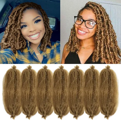Miniatura 33 de Marley Twist - Cabello trenzado de 16 pulgadas, cabello afro trenzado elástico, paquete de 7 paquetes, cabello rizado rizado ombré, marrón Marrón