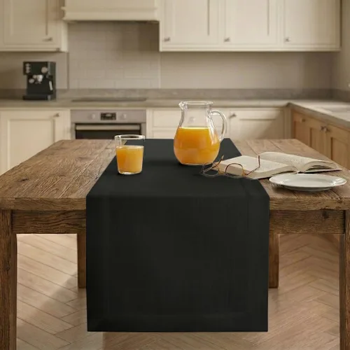 Easy Linen™ by D'Moksha - Camino de mesa negro de 72 pulgadas de largo, resistente a las arrugas, lavable a máquina, 14 x 72 pulgadas para cómoda,