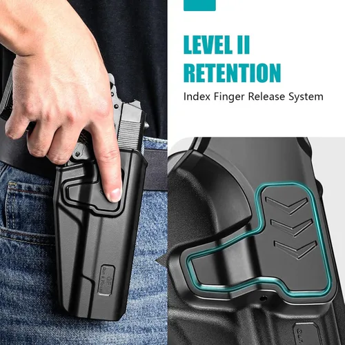 Miniatura 3 de Funda 1911 para Colt/Kimber/Springfield de 5'' sin riel, OWB Paddle/Molle/Clip Carry, opciones de liberación con el dedo índice y el pulgar, Molle &