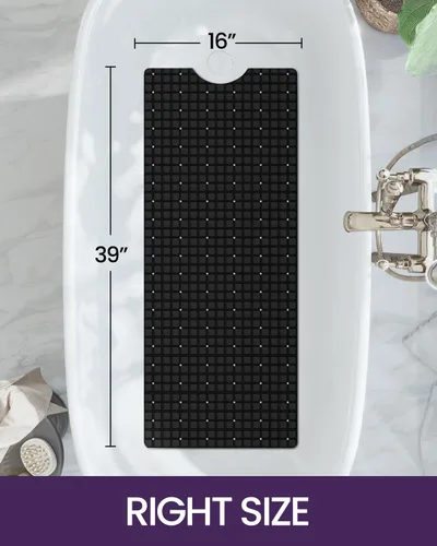 Miniatura 2 de DEXI Tapete para bañera antideslizante, extra largo de 39 x 16 pulgadas, ventosas, agujeros de drenaje, lavable a máquina, para suelo de ducha