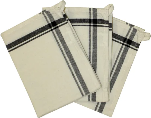 Aunt Martha's Paquete de 3 toallas de cocina retro a rayas negras, 18 por 28 pulgadas, caja negra con rayas