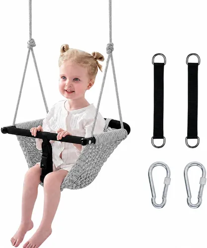 Miniatura 11 de Hi-Na Asientos de columpio para niños, bebé, columpio de red hecho a mano con cuerda ajustable, adecuado para interiores, exteriores, patio trasero