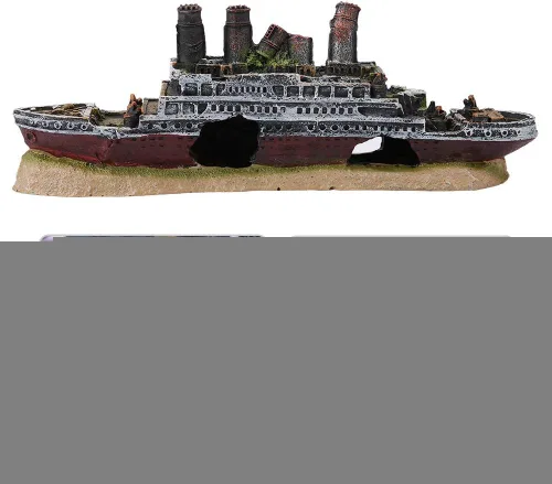 Miniatura 4 de Zerodis Decoración de naufragios de acuario, adorno de barco destrozado del Titanic Lost Wrecked Boat Ship Ornament Artificial Hide House Fish