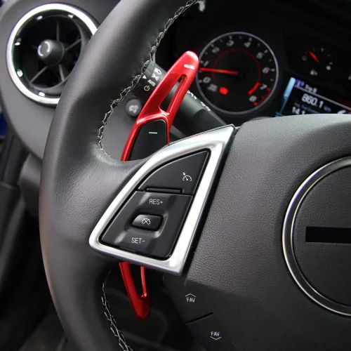 Miniatura 3 de High Flying 2 piezas de accesorios interiores, volante de paletas de cambio DSG, extensiones rojas para Chevy Chevrolet Camaro 2016-2022, C7 Rojo