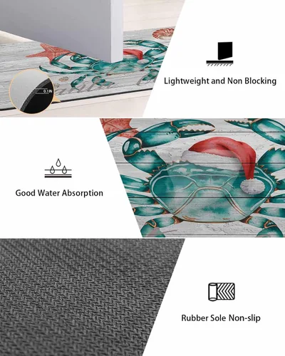 Miniatura 3 de Tapete de baño de Navidad para bañera, antideslizante, de secado rápido y absorbente, de tierra de diatomeas, fregadero, dormitorio, cocina