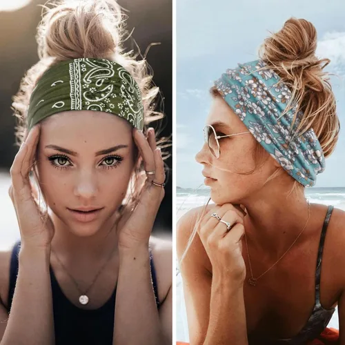 Miniatura 5 de Huachi Diademas para mujer, diademas elásticas bohemias para el cabello de mujer, antideslizantes, anchas y gruesas, de tela suave, accesorios