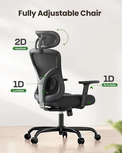 Miniatura 3 de Marsail Silla ergonómica de oficina Silla ergonómica para juegos con soporte lumbar, reposacabezas 2D, apoyabrazos ajustables, cojín de asiento Negro
