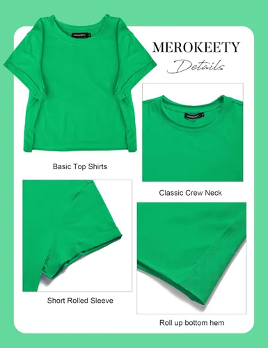 Miniatura 5 de MEROKEETY Camisetas cortas de verano de manga corta con cuello redondo para mujer