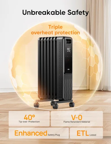Miniatura 5 de DREO Radiador lleno de aceite, calentadores radiantes eléctricos para uso en interiores, habitación grande con control remoto, bloqueo infantil, 4